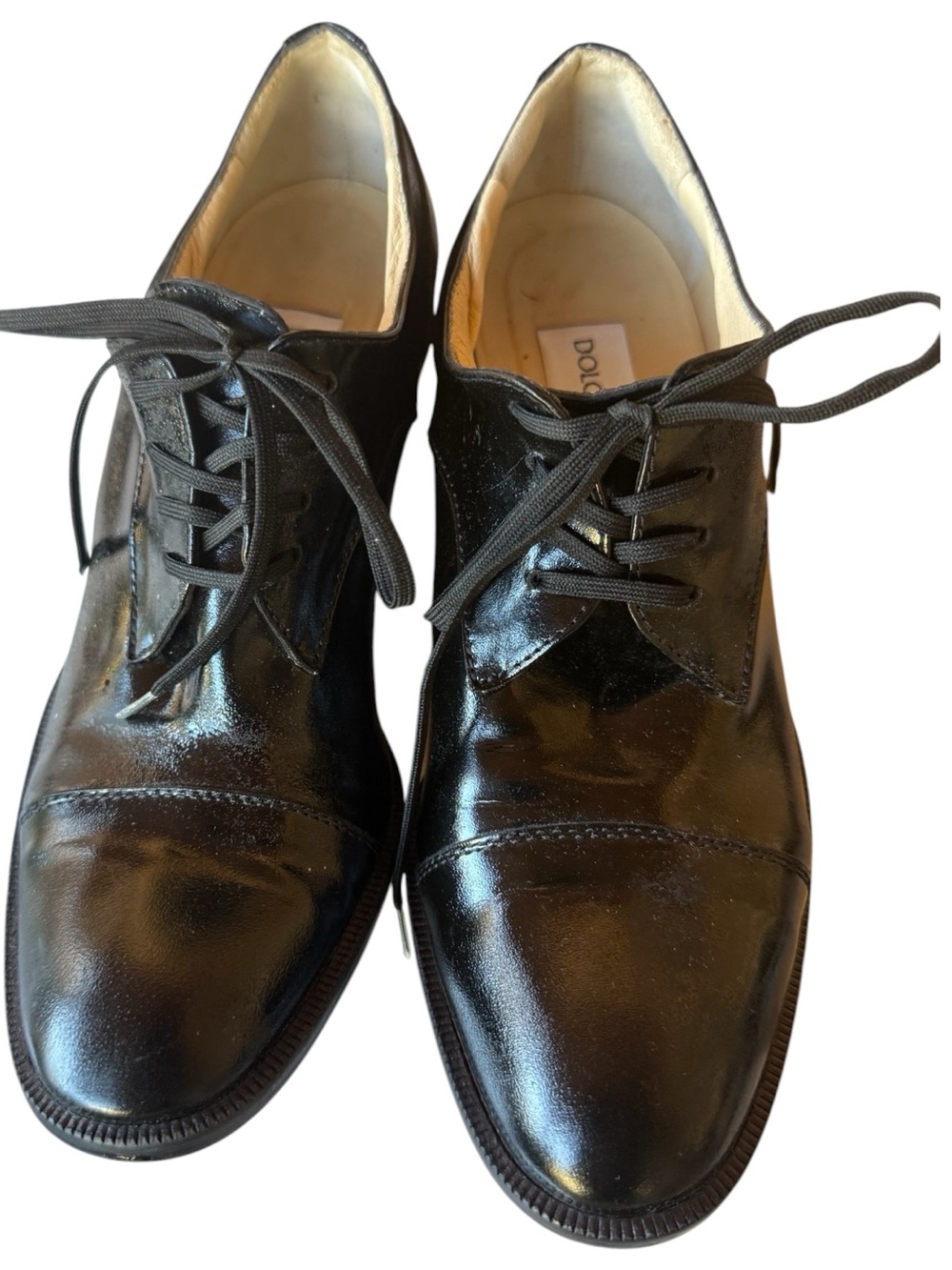 Unique distressed Dolce & Gabbana Black Patent Leather Lace-Up Oxfords * custom